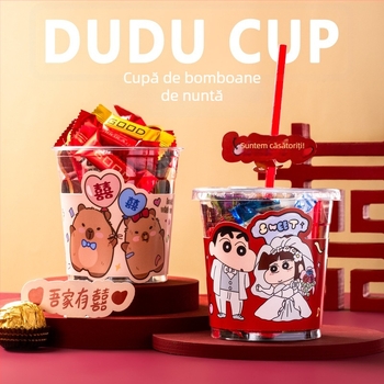 Cutie rotundă din plastic pentru bomboane de nuntă, design în formă de cană, elegantă, de înaltă clasă, cadou pentru invitați.