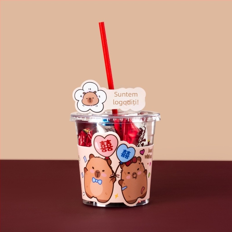 Cutie rotundă din plastic pentru bomboane de nuntă, design în formă de cană, elegantă, de înaltă clasă, cadou pentru invitați.