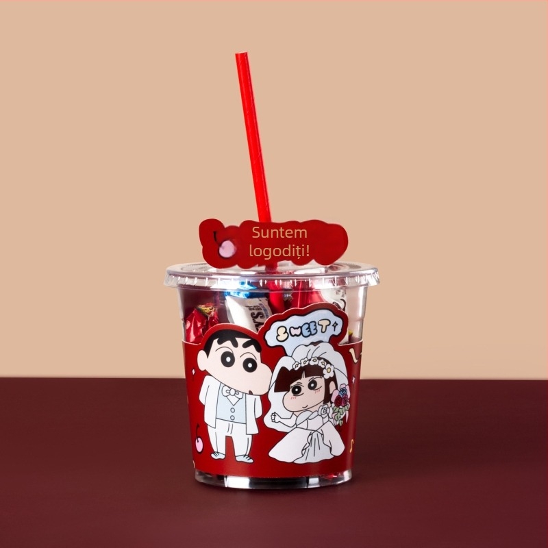 Cutie rotundă din plastic pentru bomboane de nuntă, design în formă de cană, elegantă, de înaltă clasă, cadou pentru invitați.