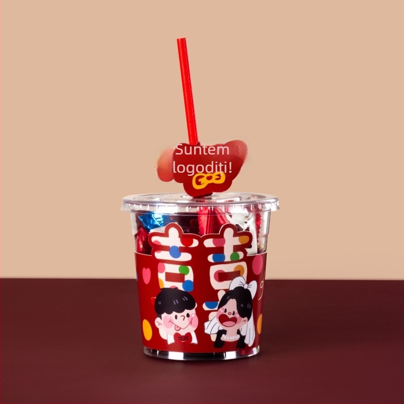 Cutie rotundă din plastic pentru bomboane de nuntă, design în formă de cană, elegantă, de înaltă clasă, cadou pentru invitați.