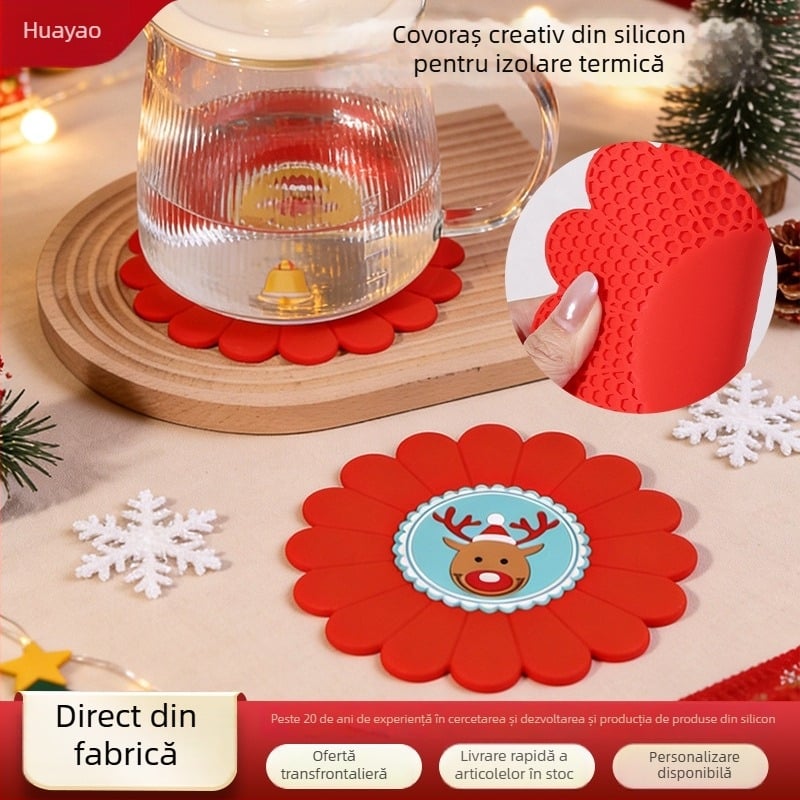 Set personalizat din silicon, seria de Crăciun: suporturi pentru cești de ceai și boluri, plăci izolante pentru masă, suporturi pentru farfurii și oale