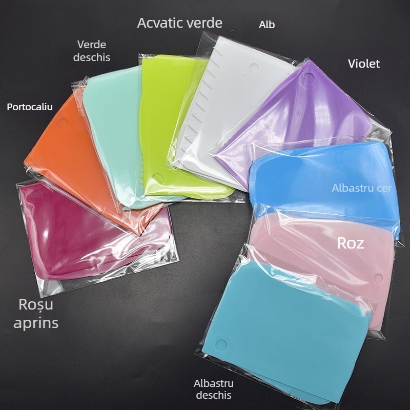 Set spatule colorate pentru cremă de tort, 3 bucăți, cu cuțit de tăiere, instrument din plastic pentru decorare