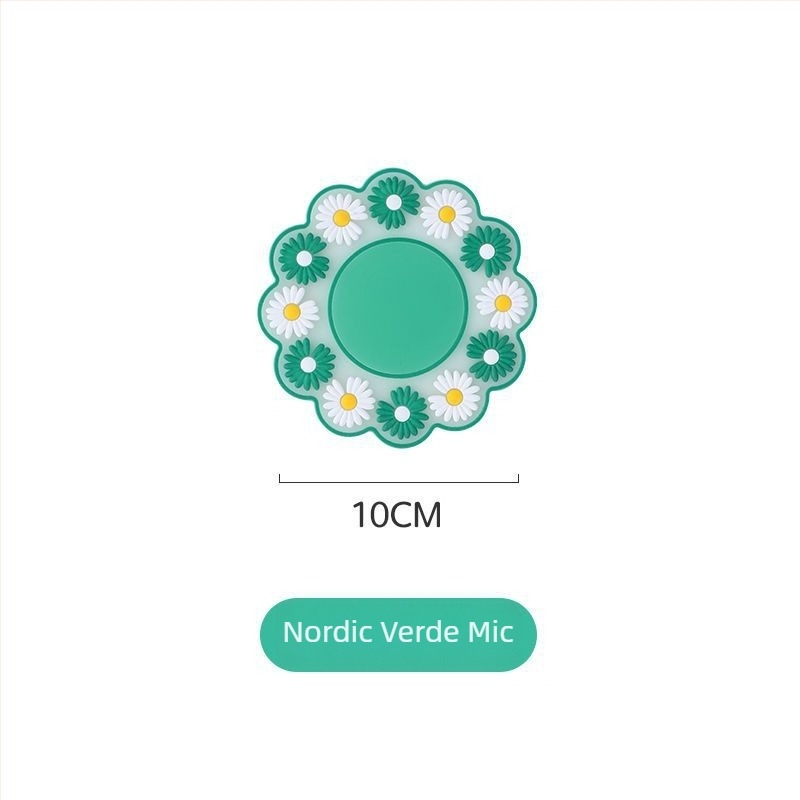 Plăcuță circulară izolantă termică, cu model floral, antiderapant, rezistentă la temperaturi înalte; pentru farfurii, boluri, căni și oale; PVC, grosime extra