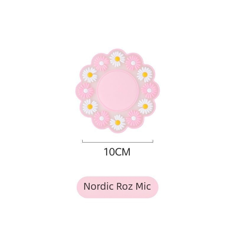 Plăcuță circulară izolantă termică, cu model floral, antiderapant, rezistentă la temperaturi înalte; pentru farfurii, boluri, căni și oale; PVC, grosime extra