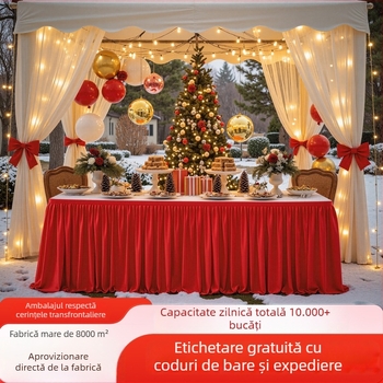 Fustă de masă roșie din poliester, groasă, pentru decor de Crăciun, decor festiv de înaltă clasă pentru masă lungă