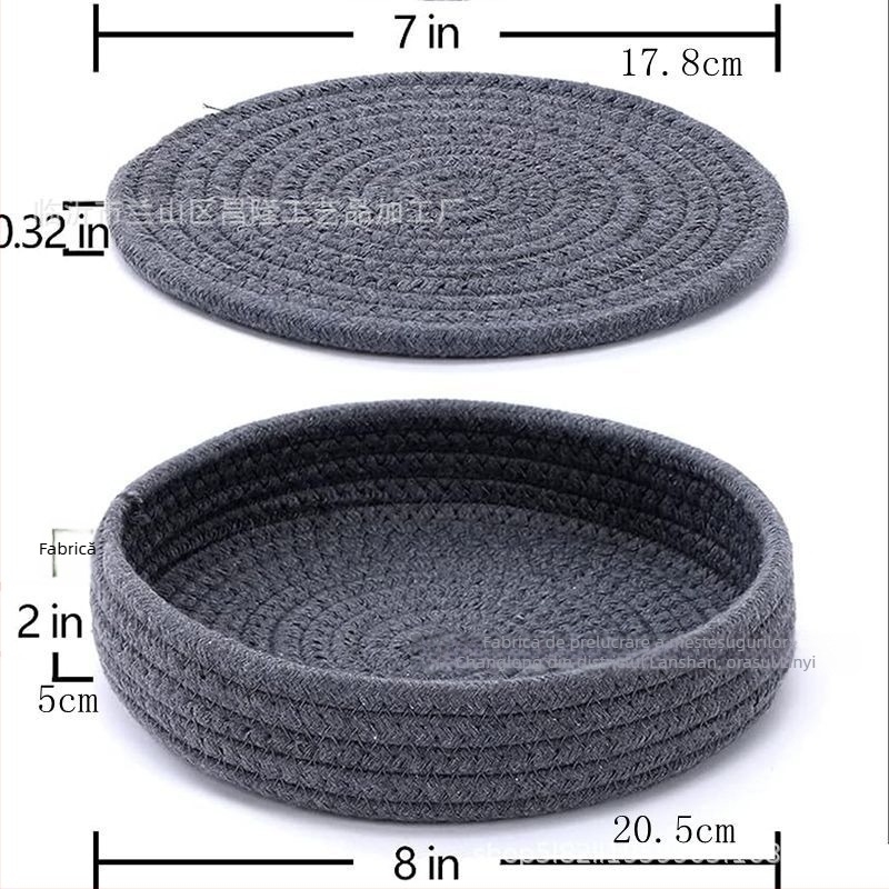 Covoraș rotund din bumbac, stil japonez, izolație termică; pentru boluri, cești, farfurii și oale; simplu din bumbac-lin, gros și antiderapant