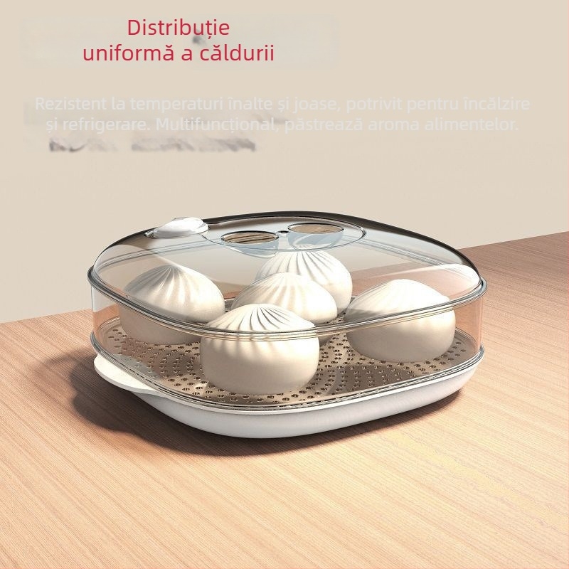Cutie transparentă de aburi pentru microunde cu capac, pentru încălzirea chiflelor aburite, multifuncțională pentru uz casnic