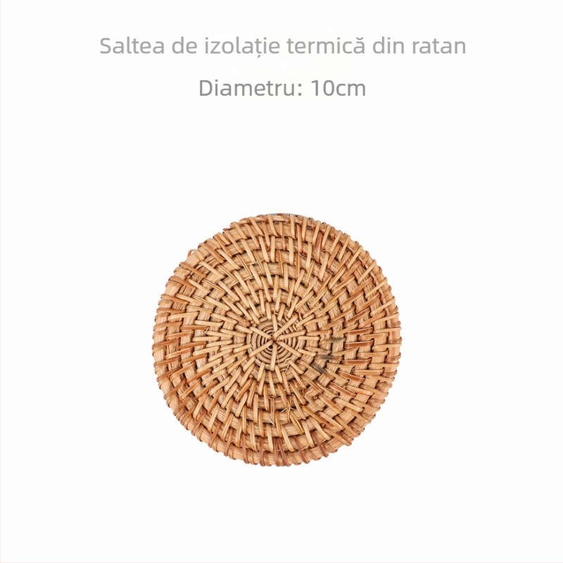 Covoraș rotund din ratan, izolație termică anti-arzire, suport pentru pahare, tavă de masă rezistentă la căldură, covoraș de bucătărie pentru oală, pachet unic