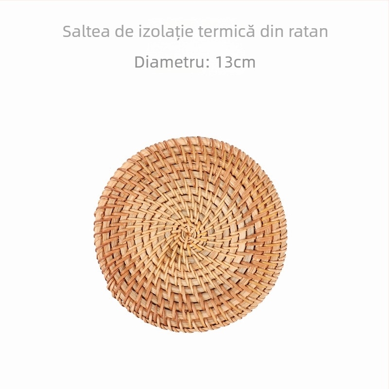 Covoraș rotund din ratan, izolație termică anti-arzire, suport pentru pahare, tavă de masă rezistentă la căldură, covoraș de bucătărie pentru oală, pachet unic