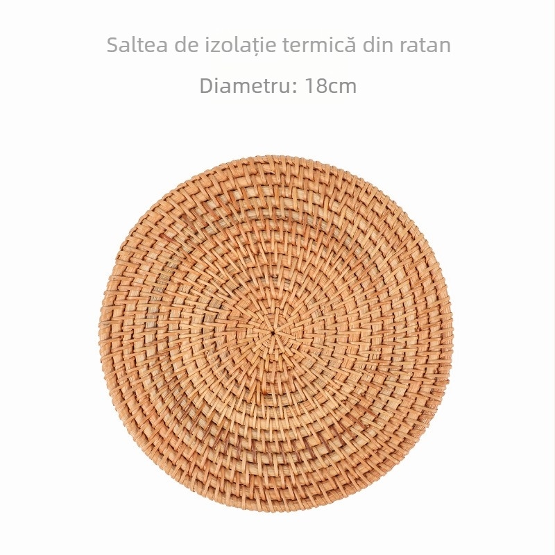 Covoraș rotund din ratan, izolație termică anti-arzire, suport pentru pahare, tavă de masă rezistentă la căldură, covoraș de bucătărie pentru oală, pachet unic