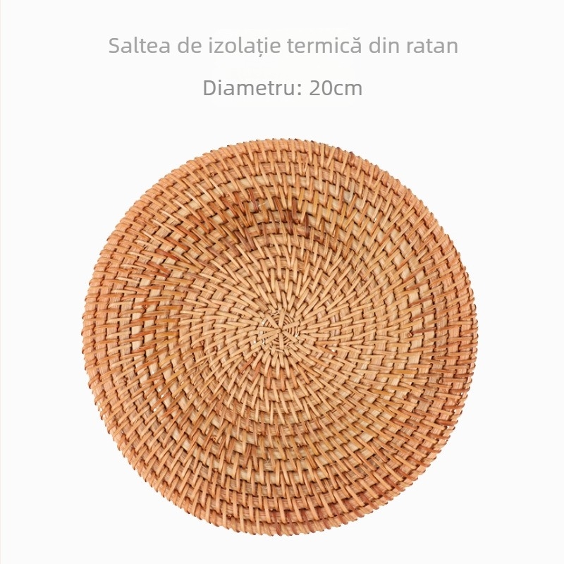 Covoraș rotund din ratan, izolație termică anti-arzire, suport pentru pahare, tavă de masă rezistentă la căldură, covoraș de bucătărie pentru oală, pachet unic