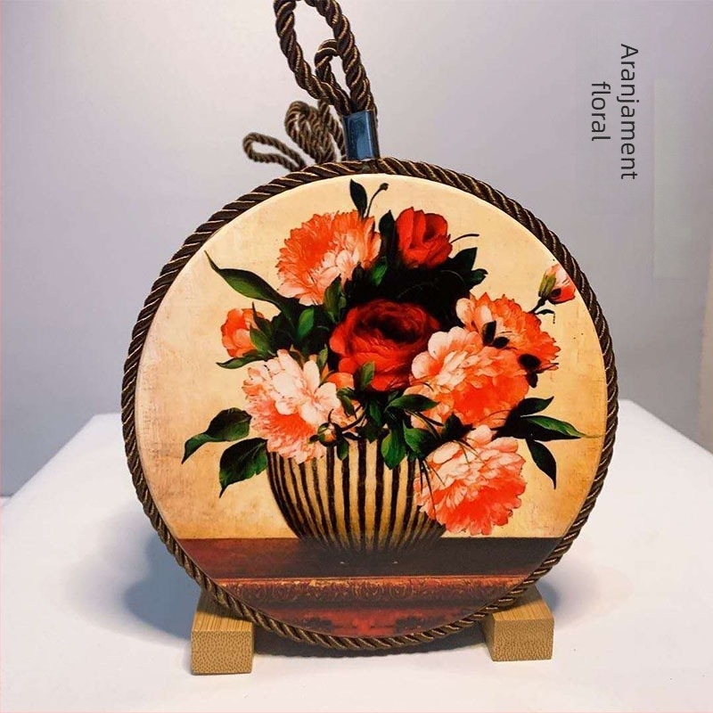 Suport rotund din ceramică rezistent la căldură, cu model floral din plută