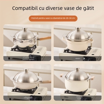 Platou de aburi din oțel inoxidabil 304, în formă de UFO, cu capac, suport universal pentru aburi, tavă de aburi și coș de gătit la abur, diametru interior 20–26 cm