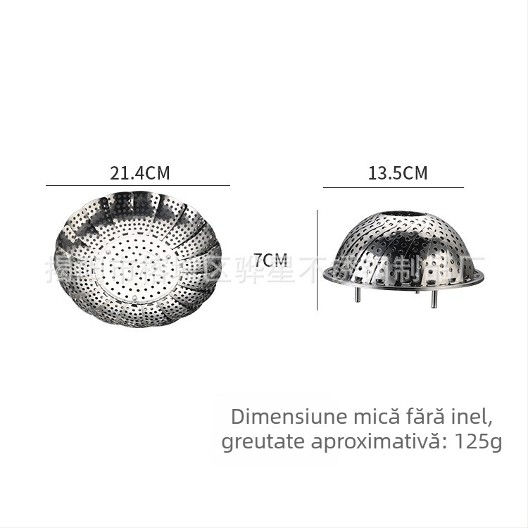 Tavă de abur din oțel inoxidabil pentru uz casnic, design lotus triunghiular, raft de aburi extensibil și pliabil și tavă de scurgere pentru fructe
