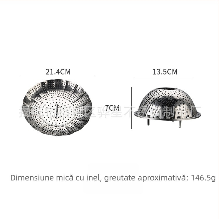 Tavă de abur din oțel inoxidabil pentru uz casnic, design lotus triunghiular, raft de aburi extensibil și pliabil și tavă de scurgere pentru fructe