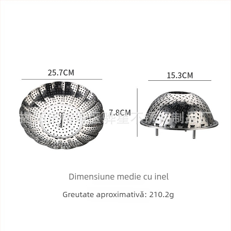 Tavă de abur din oțel inoxidabil pentru uz casnic, design lotus triunghiular, raft de aburi extensibil și pliabil și tavă de scurgere pentru fructe