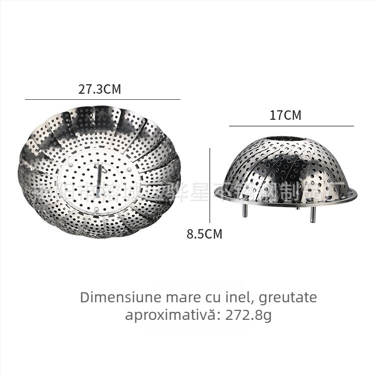 Tavă de abur din oțel inoxidabil pentru uz casnic, design lotus triunghiular, raft de aburi extensibil și pliabil și tavă de scurgere pentru fructe