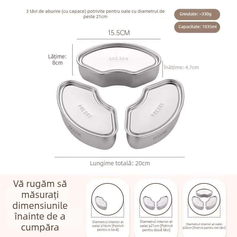 316L oțel inoxidabil – bol pentru abur ouă, vas de abur în formă de ventilator, farfurie de abur pentru legume și orez, tavă cu compartimente pentru orez, cu capac