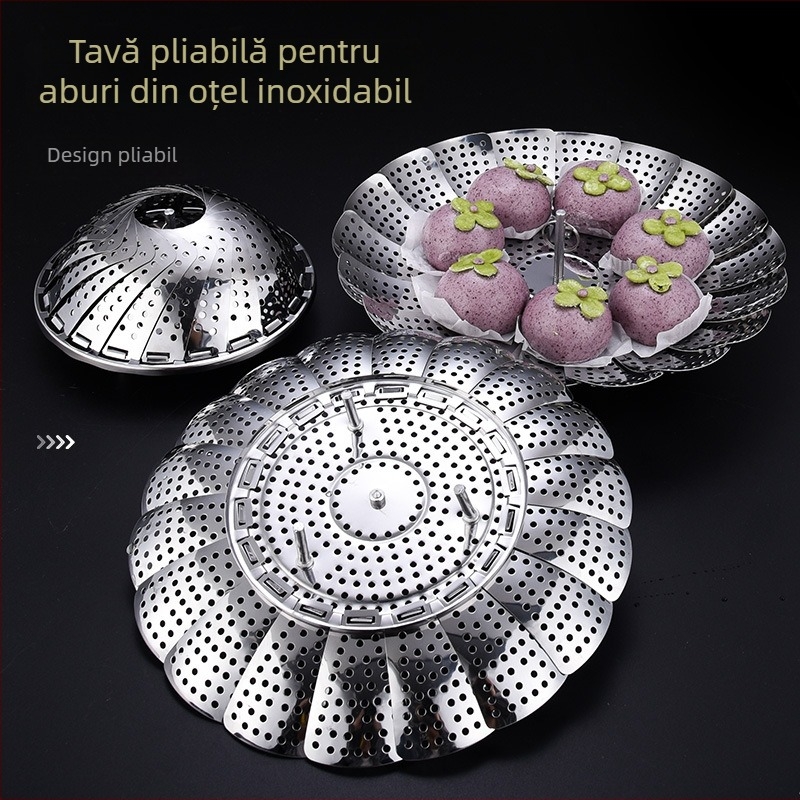 Suport de abur din oțel inoxidabil gros, pentru uz casnic, tavă de abur multifuncțională, coș de abur pliabil, aparat de gătit cu abur pentru găluțe și legume
