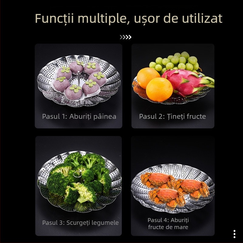 Suport de abur din oțel inoxidabil gros, pentru uz casnic, tavă de abur multifuncțională, coș de abur pliabil, aparat de gătit cu abur pentru găluțe și legume