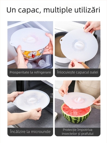 Capac din silicon pentru păstrarea prospețimii, compatibil cu microunde, capac rotund pentru bol, etanșare anti-stropire pentru cutie de prânz