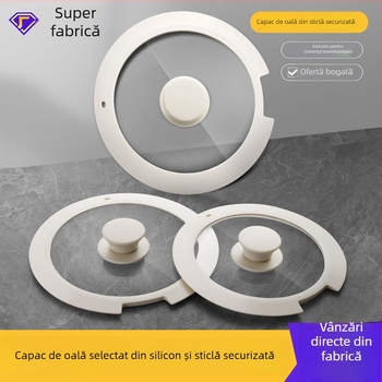 Capac din silicon alimentar cu sticlă temperată, rezistent la temperaturi înalte, etanș, cu mâner demontabil, pentru tigaie și oală de lapte