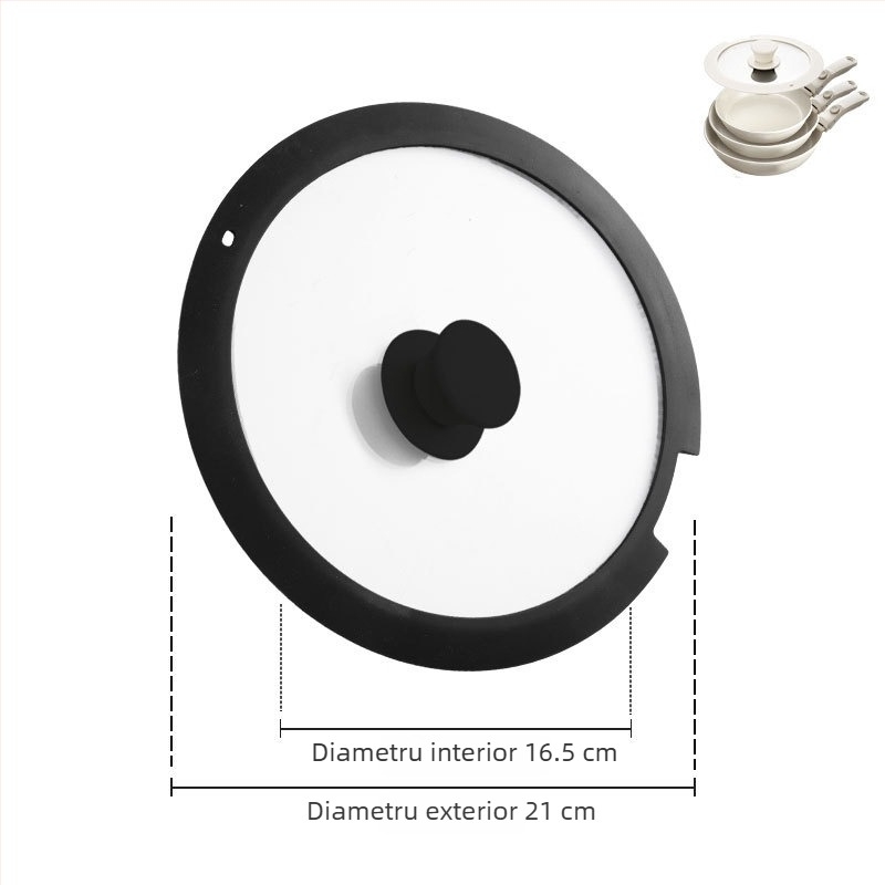 Capac din silicon alimentar cu sticlă temperată, rezistent la temperaturi înalte, etanș, cu mâner demontabil, pentru tigaie și oală de lapte
