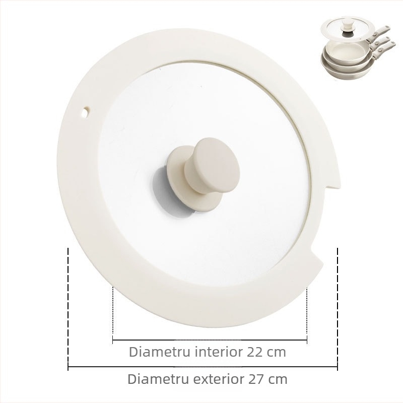 Capac din silicon alimentar cu sticlă temperată, rezistent la temperaturi înalte, etanș, cu mâner demontabil, pentru tigaie și oală de lapte