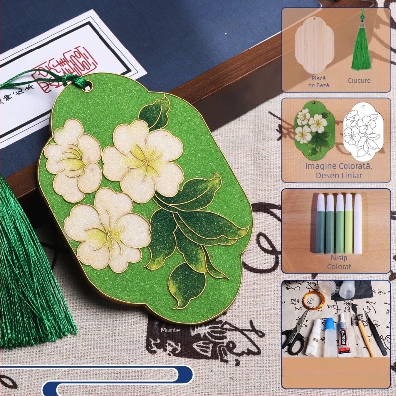 Semn de carte metalic cu emailuri filigranate – kit DIY, stil chinezesc, inspirat de patrimoniul cultural intangibil