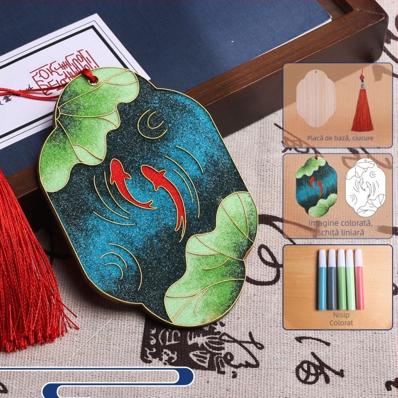 Semn de carte metalic cu emailuri filigranate – kit DIY, stil chinezesc, inspirat de patrimoniul cultural intangibil