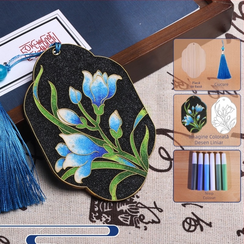 Semn de carte metalic cu emailuri filigranate – kit DIY, stil chinezesc, inspirat de patrimoniul cultural intangibil