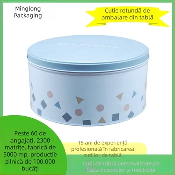 Cutie metalică rotundă, finisaj mat, personalizabilă, diametru 170 mm, înălțime 80 mm; pentru biscuiți, prăjituri cu ananas, bomboane, ceai și depozitare cadouri
