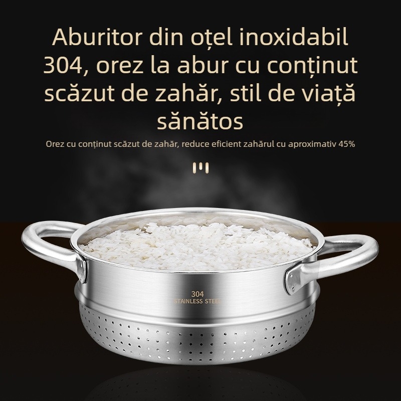 Dineland oală de supă din oțel inoxidabil 316, înaltă, cu aburitor integrat pentru orez, oală pentru terci și supă, cu fund din straturi