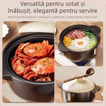 Oală ceramică de gătit pentru uz casnic, rezistentă la temperaturi înalte, fără fisuri, potrivită pentru aragaz, oală ceramică pentru supă