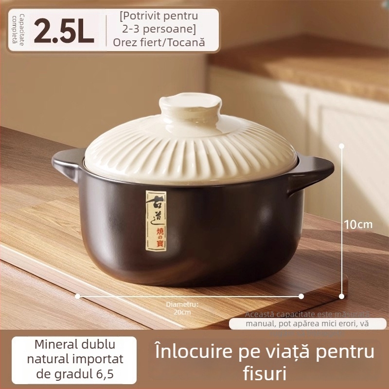 Oală ceramică de gătit pentru uz casnic, rezistentă la temperaturi înalte, fără fisuri, potrivită pentru aragaz, oală ceramică pentru supă