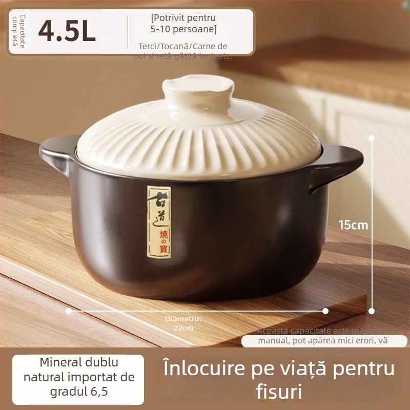 Oală ceramică de gătit pentru uz casnic, rezistentă la temperaturi înalte, fără fisuri, potrivită pentru aragaz, oală ceramică pentru supă