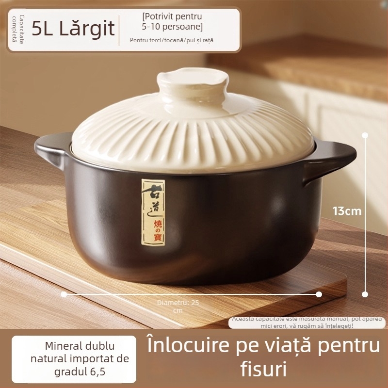 Oală ceramică de gătit pentru uz casnic, rezistentă la temperaturi înalte, fără fisuri, potrivită pentru aragaz, oală ceramică pentru supă