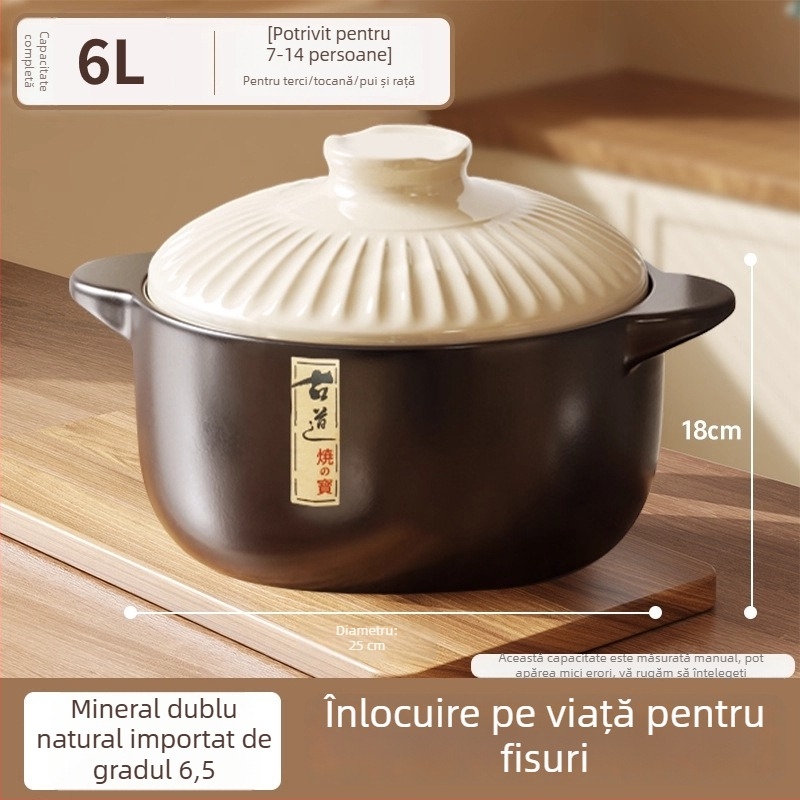 Oală ceramică de gătit pentru uz casnic, rezistentă la temperaturi înalte, fără fisuri, potrivită pentru aragaz, oală ceramică pentru supă