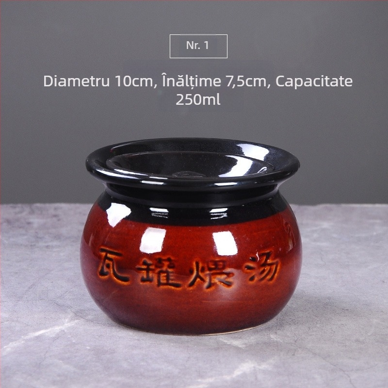 Vas ceramic pentru supă și gătire lentă, mic vas de lut, stil țărănesc pentru servire