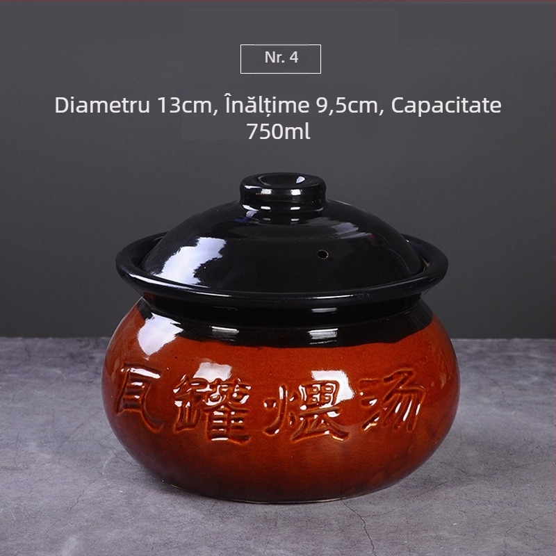 Vas ceramic pentru supă și gătire lentă, mic vas de lut, stil țărănesc pentru servire