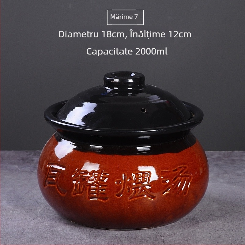 Vas ceramic pentru supă și gătire lentă, mic vas de lut, stil țărănesc pentru servire
