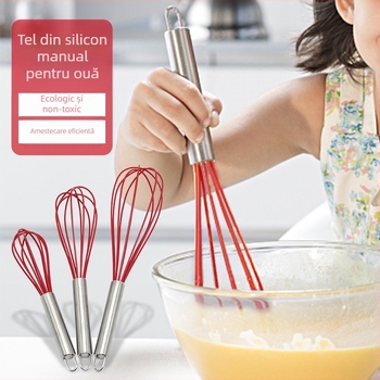 Bețișor manual din silicon și oțel inoxidabil pentru ouă și cremă, pentru coacere; acționat manual, rezistent la ruginire, durabil