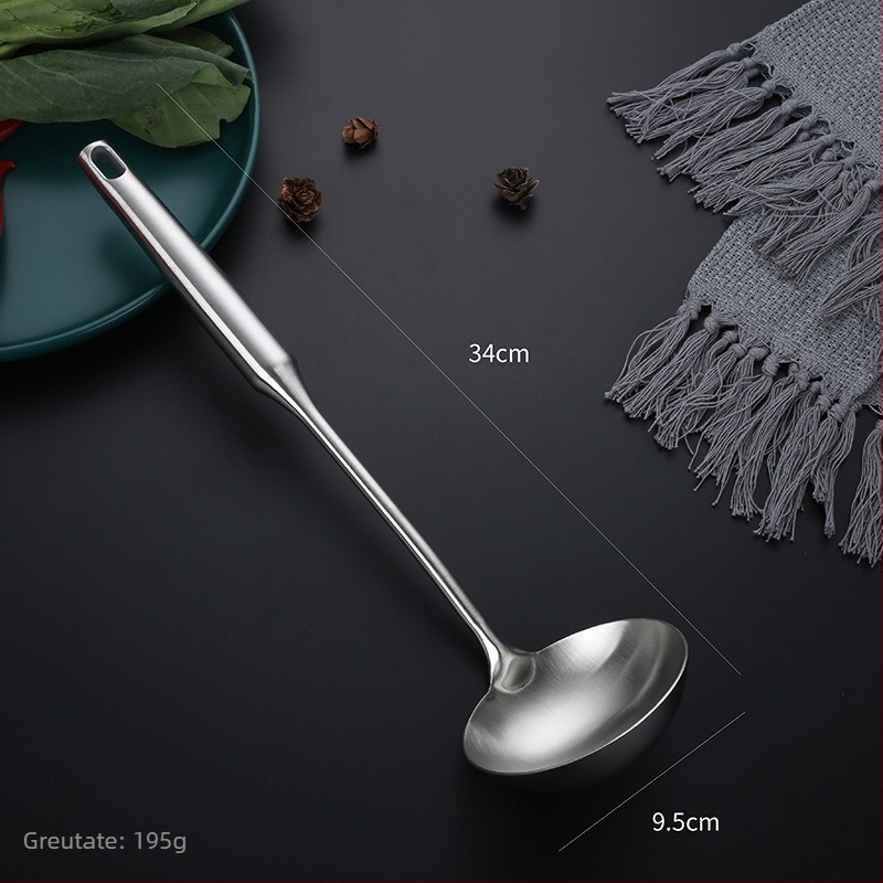 Set de ustensile de bucătărie din oțel inoxidabil 304 cu mânere termoizolante — spatulă, lingură de supă, spatulă pentru prăjit, lingură cu găuri, strecurătoare; personalizare cu logo disponibil