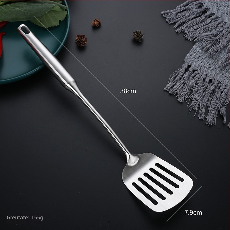 Set de ustensile de bucătărie din oțel inoxidabil 304 cu mânere termoizolante — spatulă, lingură de supă, spatulă pentru prăjit, lingură cu găuri, strecurătoare; personalizare cu logo disponibil