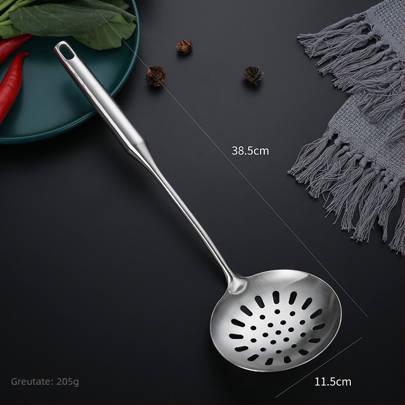 Set de ustensile de bucătărie din oțel inoxidabil 304 cu mânere termoizolante — spatulă, lingură de supă, spatulă pentru prăjit, lingură cu găuri, strecurătoare; personalizare cu logo disponibil