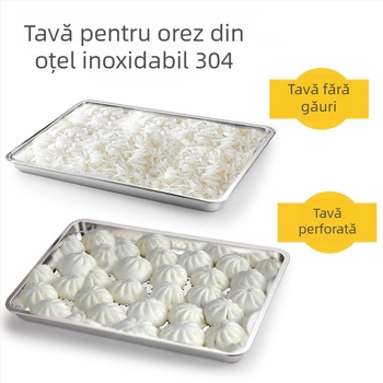 Tava de aburi din oțel inoxidabil 304, îngroșată, cu găuri — tavă mare pătrată pentru aburirea orezului