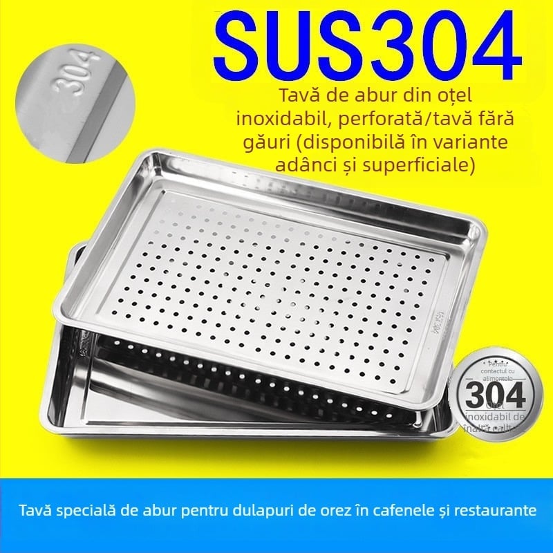 Tava de aburi din oțel inoxidabil 304, îngroșată, cu găuri — tavă mare pătrată pentru aburirea orezului