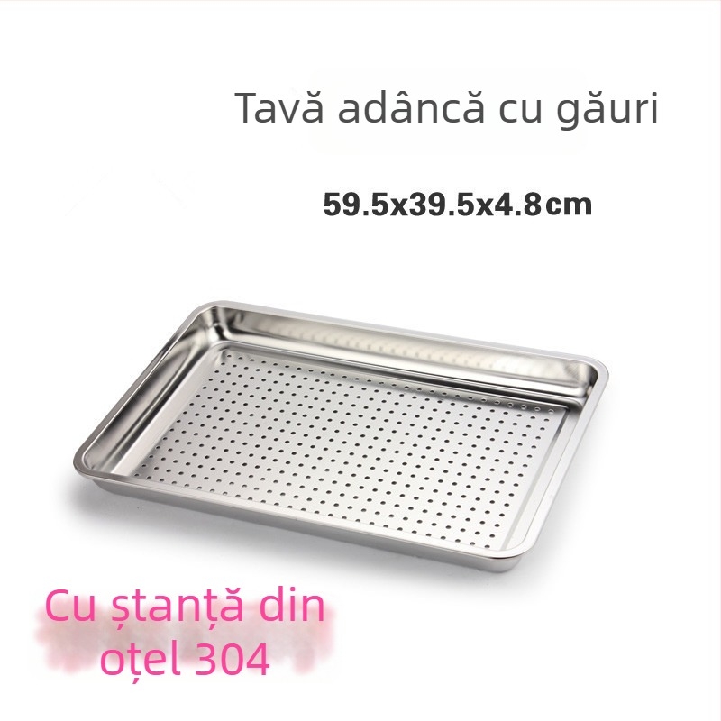 Tava de aburi din oțel inoxidabil 304, îngroșată, cu găuri — tavă mare pătrată pentru aburirea orezului