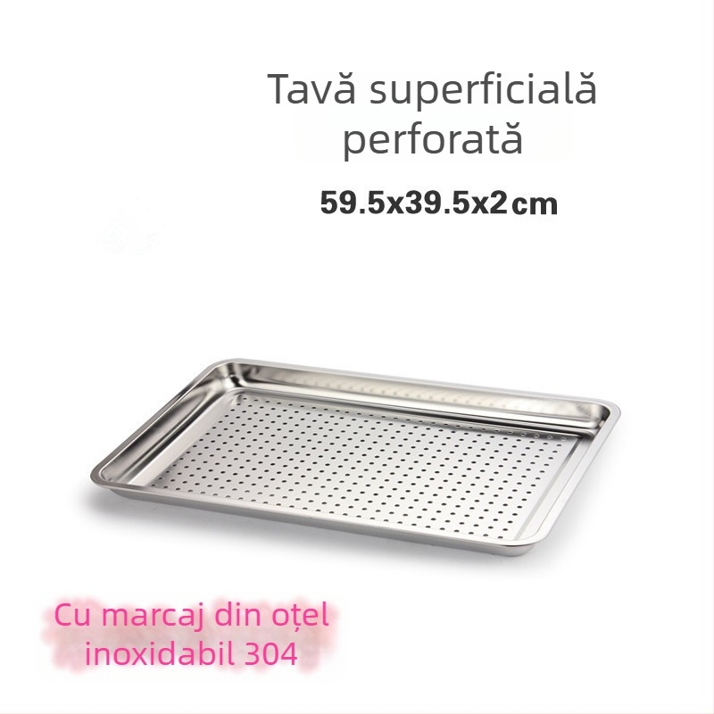 Tava de aburi din oțel inoxidabil 304, îngroșată, cu găuri — tavă mare pătrată pentru aburirea orezului