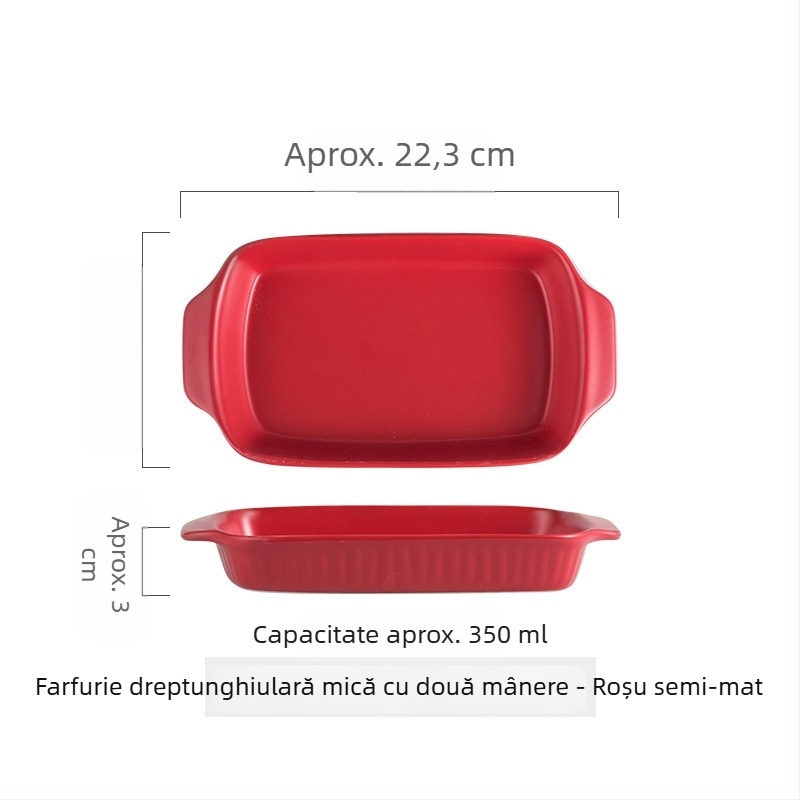 Tavă de cuptor ceramic Nordic, cu două mânere, pătrată, din porțelan, pentru uz casnic și restaurant, compatibilă cu microundele.